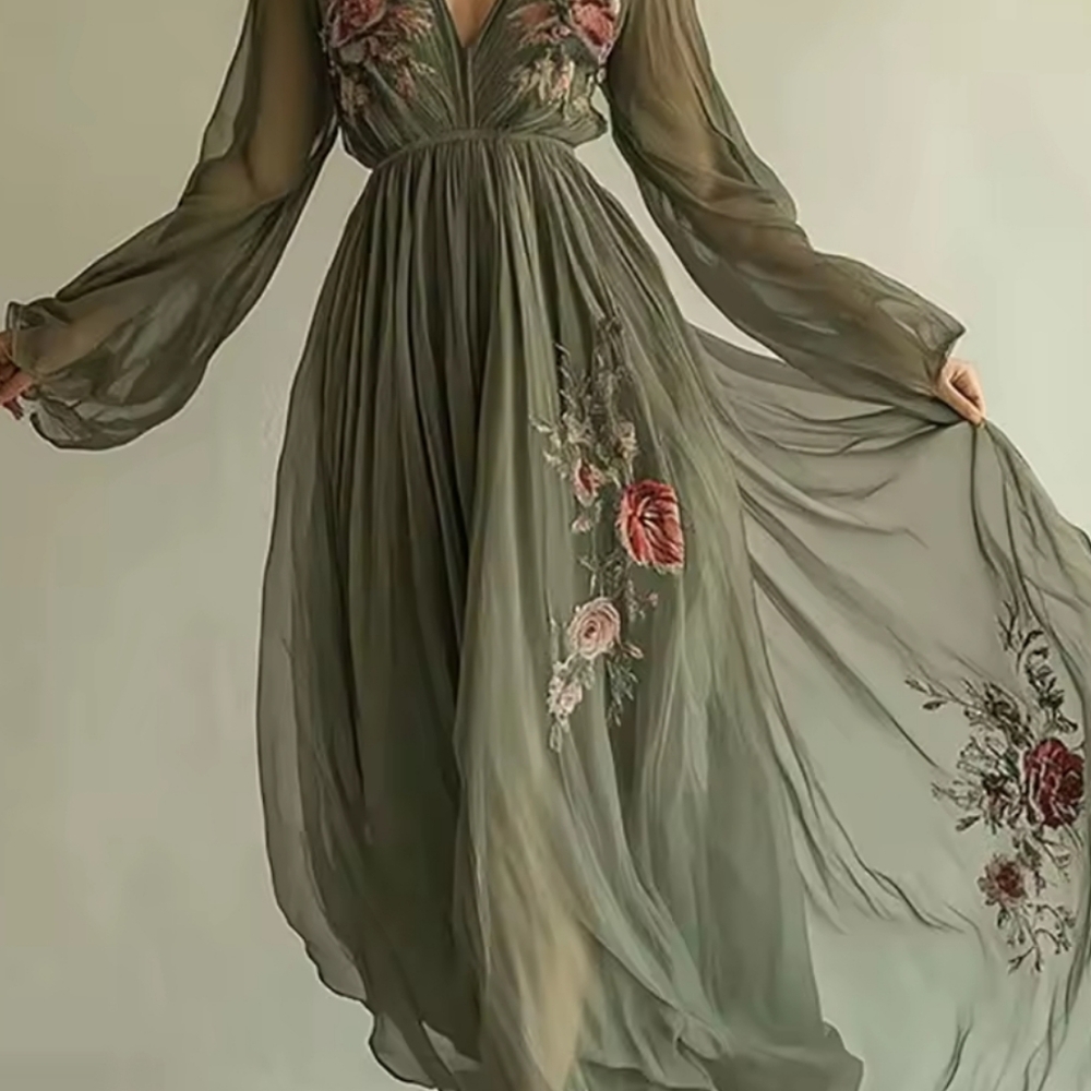 Woman Clothing Floral Print Long Dresses Sexy VNeck High Waist Hollow Party Dre - Picture 7 of 7